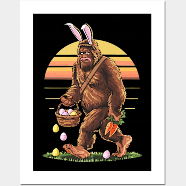 Funny Bigfoot Easter Basket Bunny Bigfoot Boys Vintage Retro Wall Art by Shopinno Shirts